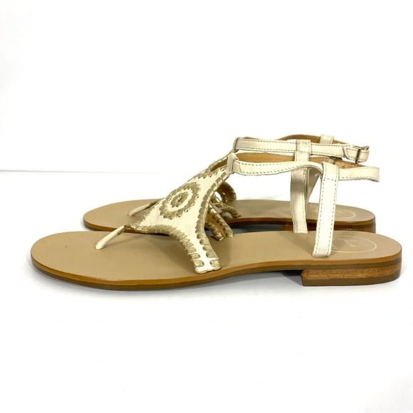 Jack Rogers Women Floral Sandals Leather Beige Sz 7.5 Summer Casual Beach Boho - Picture 2 of 11